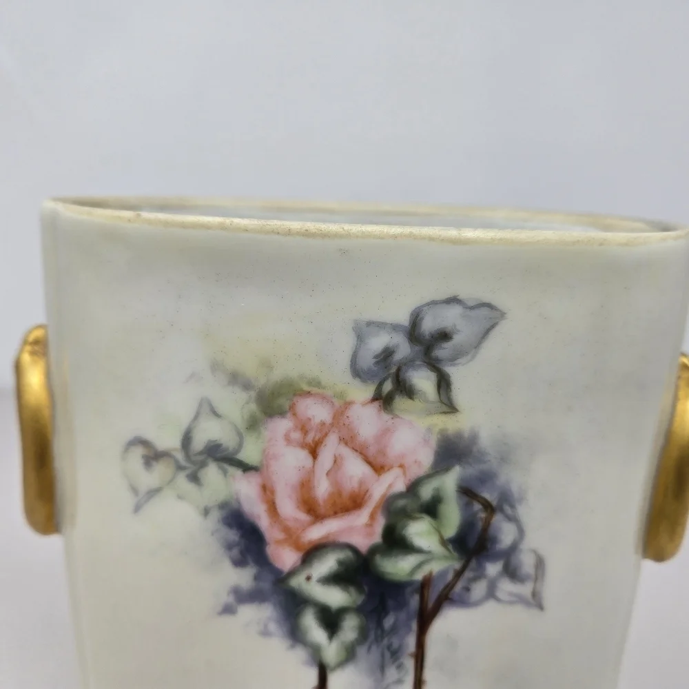 Antique Limoges France Cachepot Porcelain Hand-painted Pink Rose William Guerin
